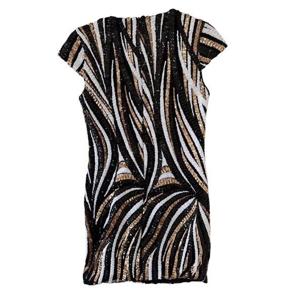 Banjul Womens Sequin Cap Sleeve Mini Dress Small Black Gold White - Picture 12 of 16